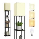 TABEVIO Floor Lamp with Shelves-LED Modern Shelf Floor Lamp with 3 Color Temperature E26 Bulb,Storage Display Column Standing Tall Lamp for Living Room, Bedroom, Office (Black)