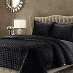 Tribeca Living Florencequiqubl Florence Velvet Oversized Solid Quilt Set, Queen, Black