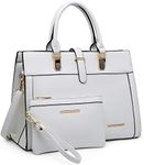 Women's Handbag Flap-over Belt Shoulder Bag Top Handle Tote Satchel Purse Work Bag w/Matching Wristlet (White)