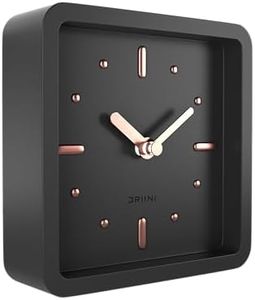 Driini Modern Mid Century Desk & Shelf Clock (Black Rose Gold) - Battery Operated with Silent, Analog Movement – Small Tabletop Clocks for Office – Perfect for Mantle, End Table, Desktop or Nightstand