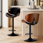 Oikiture 2PCS Bar Stools Swivel Kitchen Chair Gas Lift Adjustable Height 93-113cm PU Leather Bar Chairs for Home Bar Dining Room