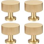 RZDEAL 4pcs Solid Brass Cabinet Knobs Pulls Cabinet Drawer Dresser Gold Knobs Modern Handles Knobs(1-1/8"x1-1/8/28mmx28mm),Brushed Brass Finish