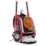 WOLT | Baseball Bat Backpack - Bag for Softball & T-Ball Equipment & Gear, Youth Girl & Adults Women, Holder for Helmet, Glove, Separate Shoes Compartment & Fence Hook (Red)