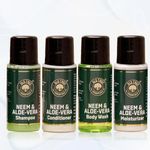 Old Tree Neem & Aloevera Travel Toiletries 20ml, (Set of 25-100Pcs) | Shampoo, Conditioner, Bath Gel, Moisturizer for Men and Women | Travel Size Toiletries Kit for Hotel Amenities