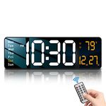 Modern 16" Large Digital Wall Clock with Remote Control, LED Display, Auto-Dimming, Countdown, Temperature, Calendar - 12/24Hr Format - Silent Wall Clock for Home, Office, or Gym Use (Orange)