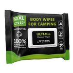 Body Wipes for Camping 50 XL Camping Wipes 12''x 12'', Shower Body Wipes for Camping, Body and Face Wipes, Biodegradable Personal Hygiene Body Cleansing Wipes for Women Men Kids Elderly Travel