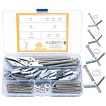 qxayxa 123 Pcs Plasterboard Fixings Screws Sets, Wing Spring Toggle Bolts and Drywall Screws, M3/M4/M5/M6 Spring Toggle Fixings, Hollow Cavity Dry Wall Anchors Screws and Wing Nuts for Plasterboard