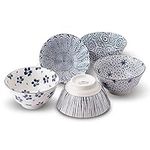 Japanese Mino Ware Chawan 5.0 inches Rice Bowls 5 patterns with Gift Box set, ceramic mino yaki (One Pack)