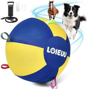 Loieuu 25" Herding Ball for Dogs and Horses with Handles, Blue and Yellow