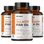 Nirvasa Omega 3 Salmon Fish Oil Capsules for Men & Women | 1000mg Omega 3 with 180 mg EPA & 120 mg DHA | No Fishy Burps | Supports Healthy Heart, Brain & Bones | 60 Softgels | Pack of 3