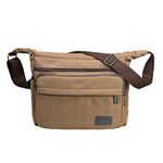 JAKAGO Waterproof Messenger Shoulder Bag 13 Inch, Multi Pockets Canvas Crossbody Bag for Men,Casual Lightweight Satchel Bag for Travel Outdoor Hiking Working Daily Use (Coffee, M)