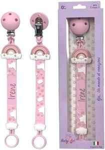 Fettuccia, Catenella portaciuccio personalizzata con nome, in silicone,FIGURE,BABYJART,catenella sicura per il bambino,compatibile con ciuccio MAM e CHICCO AZIENDA ITALIANA,MADE IN ITALY! (ARCOBALENO)