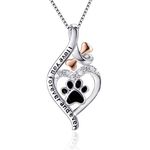 VANLAMS Womens 925 Sterling Silver Bone Love Heart Dog Paw Print Pendant Necklace I Love you Forever and Ever, Gifts for Dog Owner (Silver & Rose Gold)