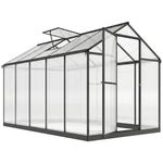 Outsunny 6' x 10' x 6.4' Polycarbonate Greenhouse, Aluminum Walk-in Green House Kit Garden, Plants Grow with Rain Gutter and Roof Vent, Charcoal Grey