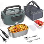 Akhia Electric Lunch Box for Adults, 80W/1.5L Heated Lunch Box for Men Work Car Truck, Portable Food Warmer Lunch Box Upgraded with Fork&Spoon and Insulated Carry Bag, 12V/24V/110V