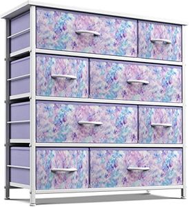 Sorbus Dresser with 8 Drawers - Furniture Storage Chest for Kid’s, Teens, Bedroom, Nursery, Playroom, Clothes, Toys - Steel Frame, Wood Top, Fabric Bins (Tie-dye Purple)