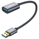 SUNGUY USB 3.0 Extension Cable 0.3M Extension Cable 5Gbps Super Fast Short USB A Male to A Female Extension for Card Reader, Keyboard, Printer, Scanner, Camera etc-Grey