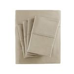 Madison Park 800 Thread Count Luxurious Wrinkle Free Breathable Cotton Rich Sateen 6 Piece Sheet Set, King Size, Khaki