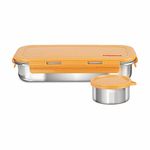 Nayasa Eco Roti Lunch Box - 580 Ml, Stainless Steel Kids Lunch Box with Four Side Clip and One Round Container, Leakproof, Light Weight, Ideal for Kids & Adults, Orange