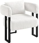 Yaheetech Tub Chair, Modern Boucle Fabric Vanity Chair, Cozy Accent Chair with Metal Legs and Lumbar Pillow, Upholstered Armchair for Living Room Makeup Room Bedroom, White