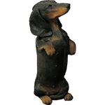 Sandicast Original Size Smooth Black Dachshund Sculpture, Sitting Pretty