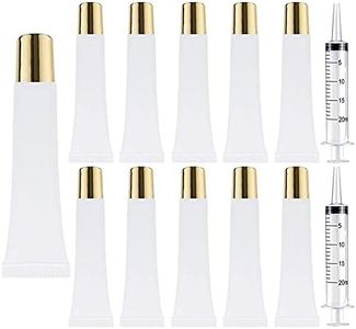 50PCS Lip Gloss Tubes 15ml Gold Cap Lip Gloss Containers Empty Lip Balm Tubes Refillable Cosmetic Squeeze Lipgloss Tubes + 2 x 20ml Syringes Tag Labels Stickers for DIY Lip Gloss Base Glitter