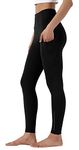 Leovqn High Waist Yoga Pants with Pockets Gym Legging Women Sport Running Stretch Leggings for Workout-Dark Black-M