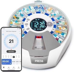 VEXA VitaMate Pro 21 Smart Pill Dispenser with Automatic Rotation, Rising Pill Containers, Sound & Light Alerts, App-Controlled Medication Reminder and Tracker for Tablets, Capsules & Supplements