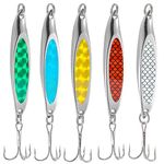 WUWYOUWL Fishing Lures Set, 5PCS Metal Fishing Lure Sequins Spoons with Hard Bait For Sea Lake Lure Tool for Saltwater Freshwater Trout Bass Salmon Fishing (21g*7cm)