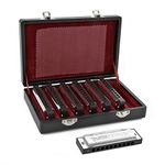 7 Piece Diatonic Blues Harmonica Set For Beginners Silver With Case