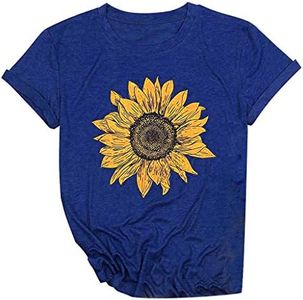 Women's T-Shirt 2024 Summer Short Sleeve with Floral Print Outdoor Crew Neck Short Sleeve Shirt Lightweight Casual Shirt Sports Streetwear Blouse T-Shirt Party Style Tops Casual Modern Tops, blue, 3XL