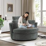 JEEOHEY Swivel Barrel Chair,42'' W Chenille Round Swivel Chair,360 Degree Oversized Swivel Accent Chair,Modern Upholstered Arm Chair,Comfy Single Sofa Chair for Nursery,Living Room,Bedroom(Grey)