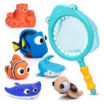 Anzmtosn Water Bath Toys Swimming Pool Baby's Shower Time Cute Fish Toys Happy Finding Underwater Story Water Squirt Spray Bathtub Baby Play Children Educational Learning Toys (6 PCS with Fishing Net)