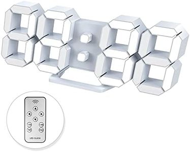 Reloj Despertador Digital 3D Snooze Alarma Pequeño de Luz Nocturna Brillo Ajustable 12/24 Horas Pantalla de Fecha/Temperatura para Cocina Salón Comedor de Estar Blanco 24.6cm con Control Remoto Blanco