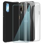 CXKJ 2 Pack Case + 2 Pack Screen Protector for HTC Desire 22 Pro (6.60 inch),Transparent + Black Silicone Cover Soft Case band Tempered Glass Film,for Desire 22 Pro Glass Film