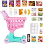 Play Circle by Battat – Shopping Day Grocery Cart – 30-Piece Toy Shopping Cart and Pretend Food Playset – Grocery, Kitchen and Food Toys for Toddlers Age 3 Years and Up, PC2211C1Z