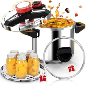 18/8 Stainless Steel Pressure Cooker 13 Quart, [One-Hand Locking] Olla de Presion, [3-In-1] Pressure Cooker, Induction Compatible, Gas Stovetop Compatible, Steamer Rack & Includes Glass Lid