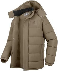 CAMELSPORTS Mens Winter Coats Warm Jacket with Detachable Hood Water-Repellent Windproof Parkas Casual Jackets Brown XL