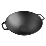Victoria Cast Iron Wok. Stir Fry Pan. Smooth Balanced Base Seasoned with 100% Kosher Certified Non-GMO Flaxseed Oil, 14 Inch, Black