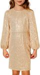 GRACE KARIN Girls Sparkly Sequin Formal Dress Long Sleeve Bodycon Fancy Party Dress 5-14Y