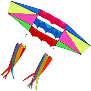 Besra Huge 98inch Single Line 3D Radar Kite with Flying Tools 2.5m Power Box Kites with 2 Tails Outdoor Fun Sports for Adults, kite & 2 windsocks