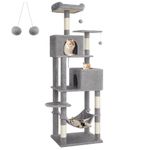 Feandrea Cat Tree, 75.2-Inch Cat Tower for Indoor Cats, Plush Multi-Level Cat Condo with 5 Scratching Posts, 2 Perches, 2 Caves, Hammock, 2 Pompoms, Smoky Gray UPCT191W01