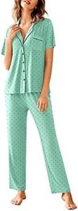 Avidlove Women Pajamas Set Notch Collar Soft Sleepwear Pjs Short Sleeve Button Down Nightwear with Long Pants