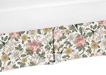 Sweet Jojo Designs Vintage Floral Boho Girl Pleated Baby Nursery Crib Bed Skirt Dust Ruffle - Blush Pink, Yellow, Green and White Shabby Chic Rose Flower Farmhouse