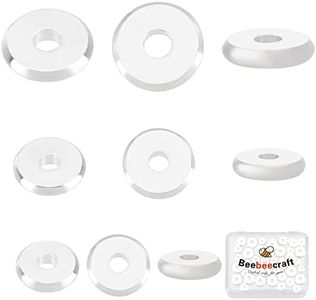 Beebeecraft - 1 Caja de 60 Cuentas Espaciadoras Redondas Y Planas de 3 tamaños, 925 Discos de Latón Chapados En Plata de Ley, Cuentas Sueltas para Hacer Joyas para Pulseras, Pendientes, Collares