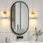 16x24 Black Oval Mirror, Bathroom Mirrors for Over Sink, Pill Shaped Mirror, Metal Framed Bathroom Vanity Mirrors for Wall, Modern Wall-Mounted Mirrors for Fireplace, Entryway, Hallway, Bedroom