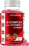 Vitamatic Vitamin B Complex Gummies with Vitamin C & Inositol - Natural Strawberry Flavor - 60 Gummies (1 Bottle)