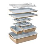 Bakken 8-Piece Stackable Bakeware Set - Ceramic Non-Stick Coating, Baking Sheets, Assorted Baking Pans, PTFE, PFOA & PFOS Free - Healthy Baking, Ergonomic Handles, Cooling Rack, Non-Toxic, Oven-Safe
