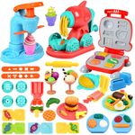 Crelloci 3 in 1 Play Color Dough Kitchen Creations Set, Ice Cream Noodle Hamburger Maker Machine, Art Crafts Food Toys Modelling Clay Set, Deluxe Dough Tools Kit for Kids Ages 3+ (12 Colors Dough)