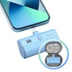 Alpatronix MFi Certified Mini Portable Charger for iPhone 5000mAh LCD Display Fast Charging Power Bank Compatible with All iPhones, AirPods, and iPads with Carrying Case - PX100 (Light Blue)
